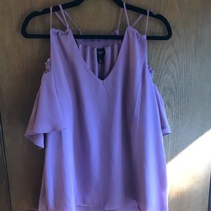Light purple off shoulder blouse.